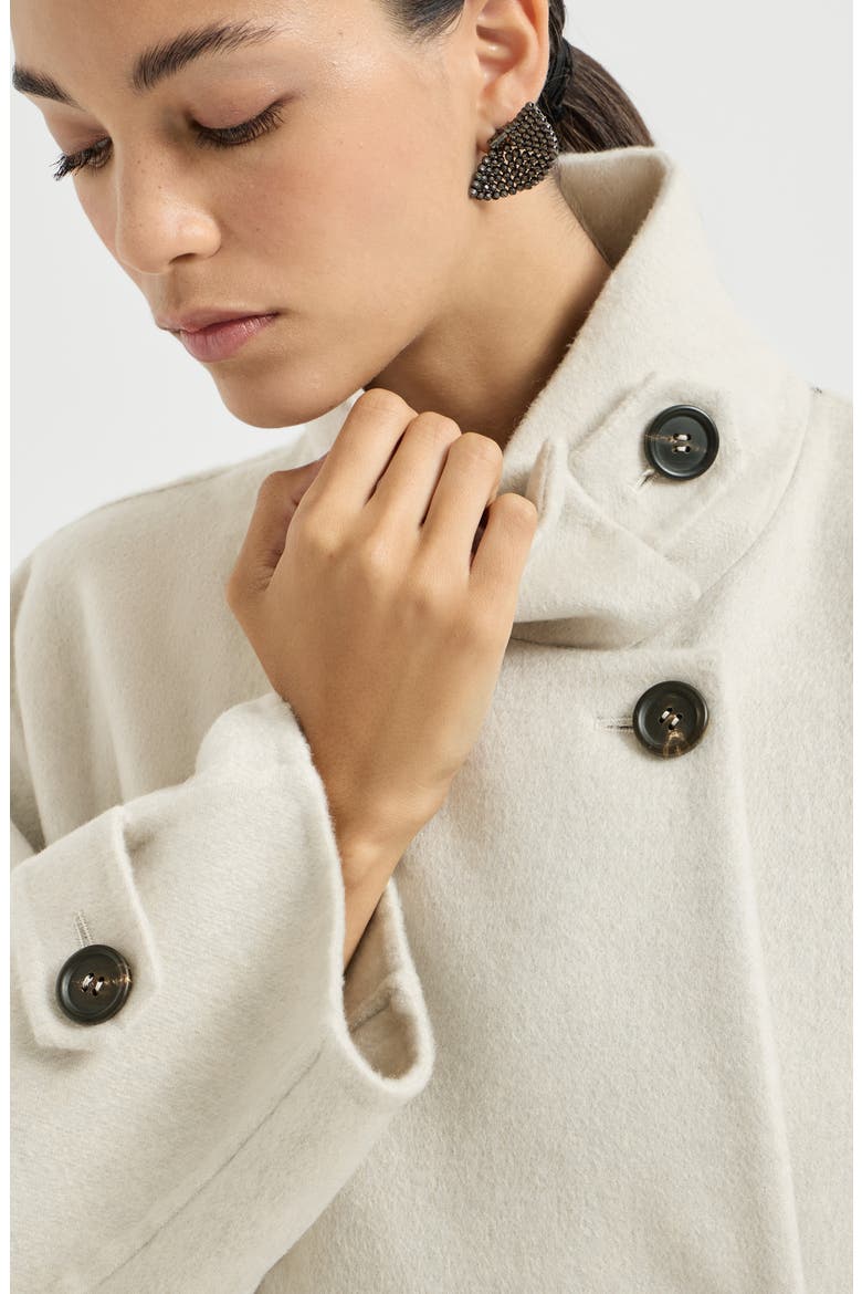 Hand-crafted coat in cashmere beaver double cloth with belt and monili, Alternate, color, Ivory