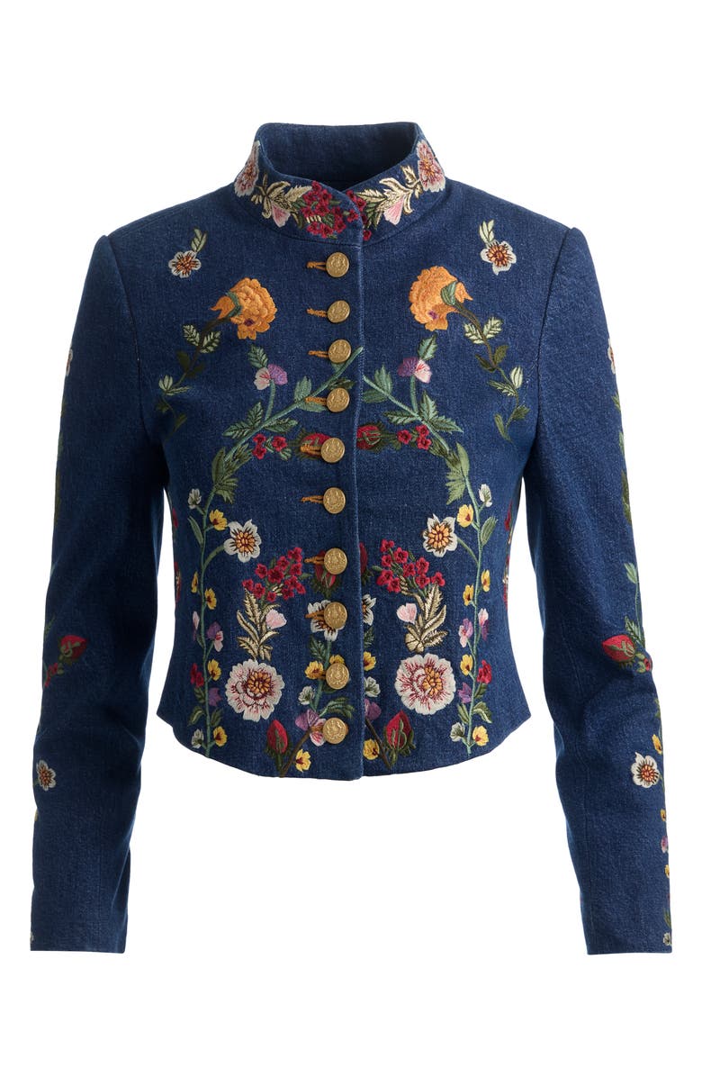 Alice + Olivia Emerson Floral Embroidery Denim Jacket, Alternate, color, Catherine Dark Multi
