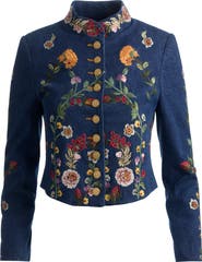 Alice + Olivia Emerson Floral Embroidery Denim Jacket