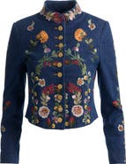 Alice + Olivia Emerson Floral Embroidery Denim Jacket