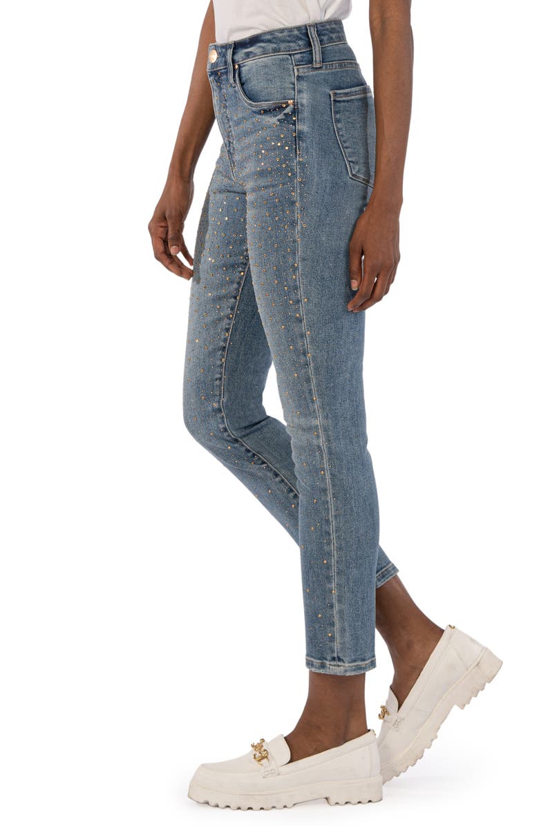 KUT from the Kloth Reese Fab Ab Rhinestone High Waist Ankle Slim Straight Leg Jeans, Alternate, color, 
