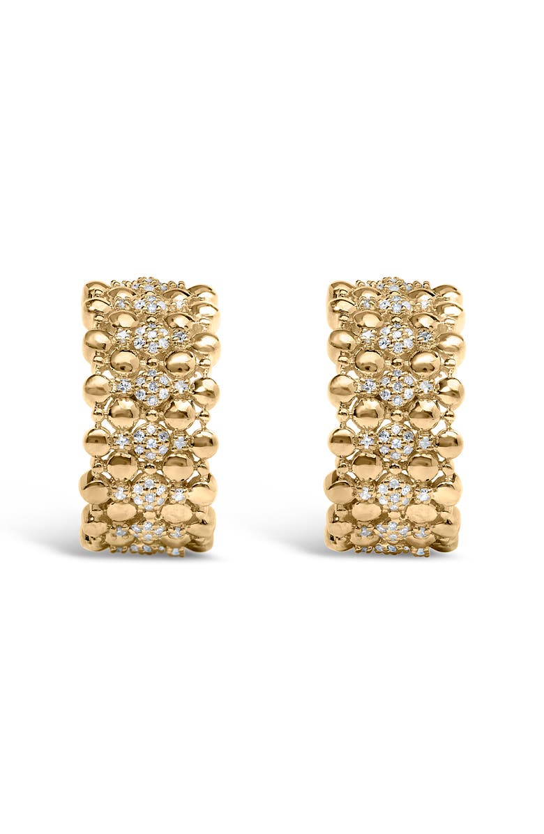 Haus of Brilliance 14K Yellow Gold Plated Silver 1/3 Cttw Diamond and Ball Bead J Hoop Earrings, Alternate, color, Yellow