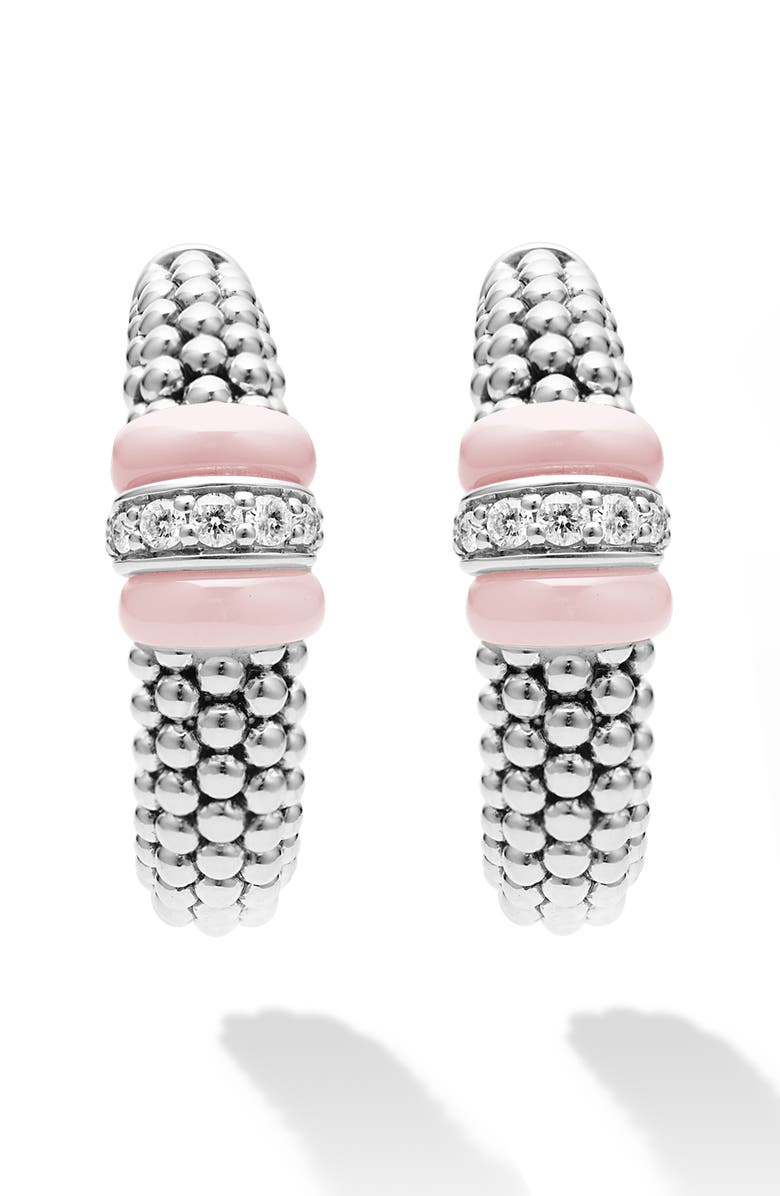 LAGOS Pink Caviar Diamond Hoop Earrings, Alternate, color, Silver