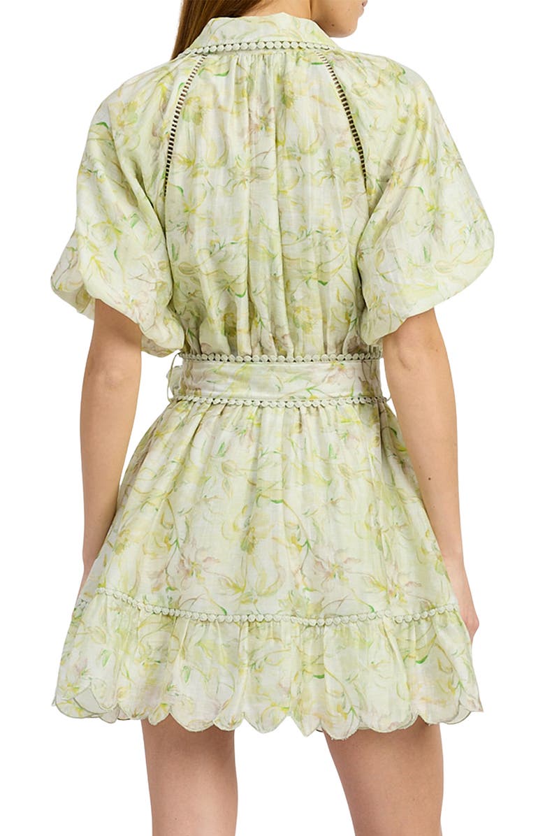 En Saison Claire Floral Bubble Sleeve Minidress, Alternate, color, Sage Yellow