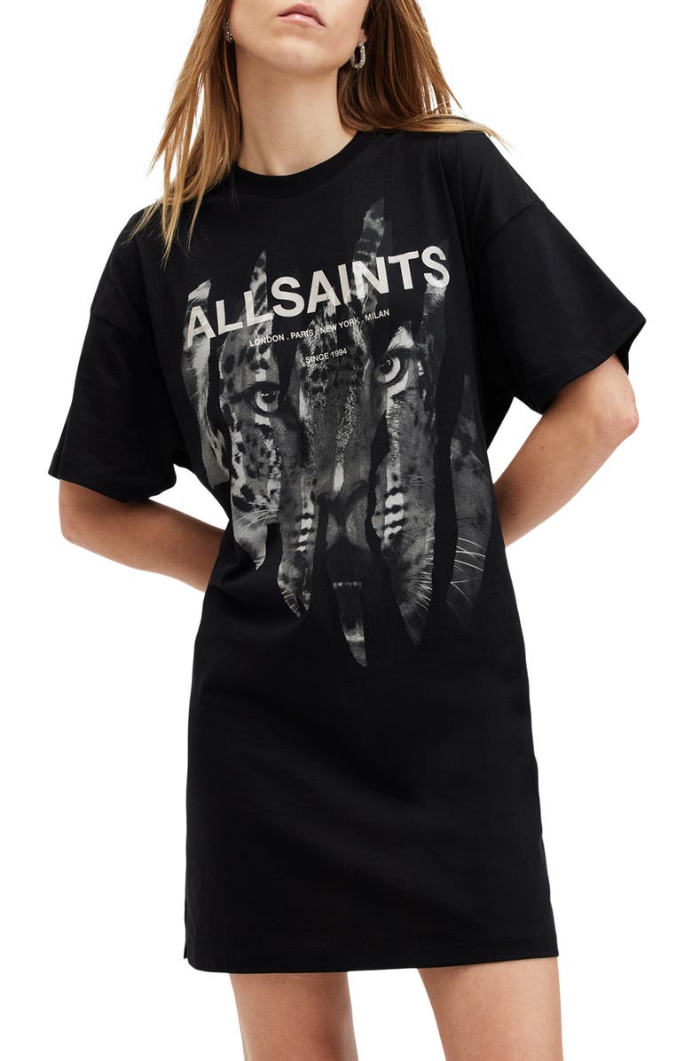 AllSaints Rip Roar Graphic Cotton T-Shirt Dress, Alternate, color, 