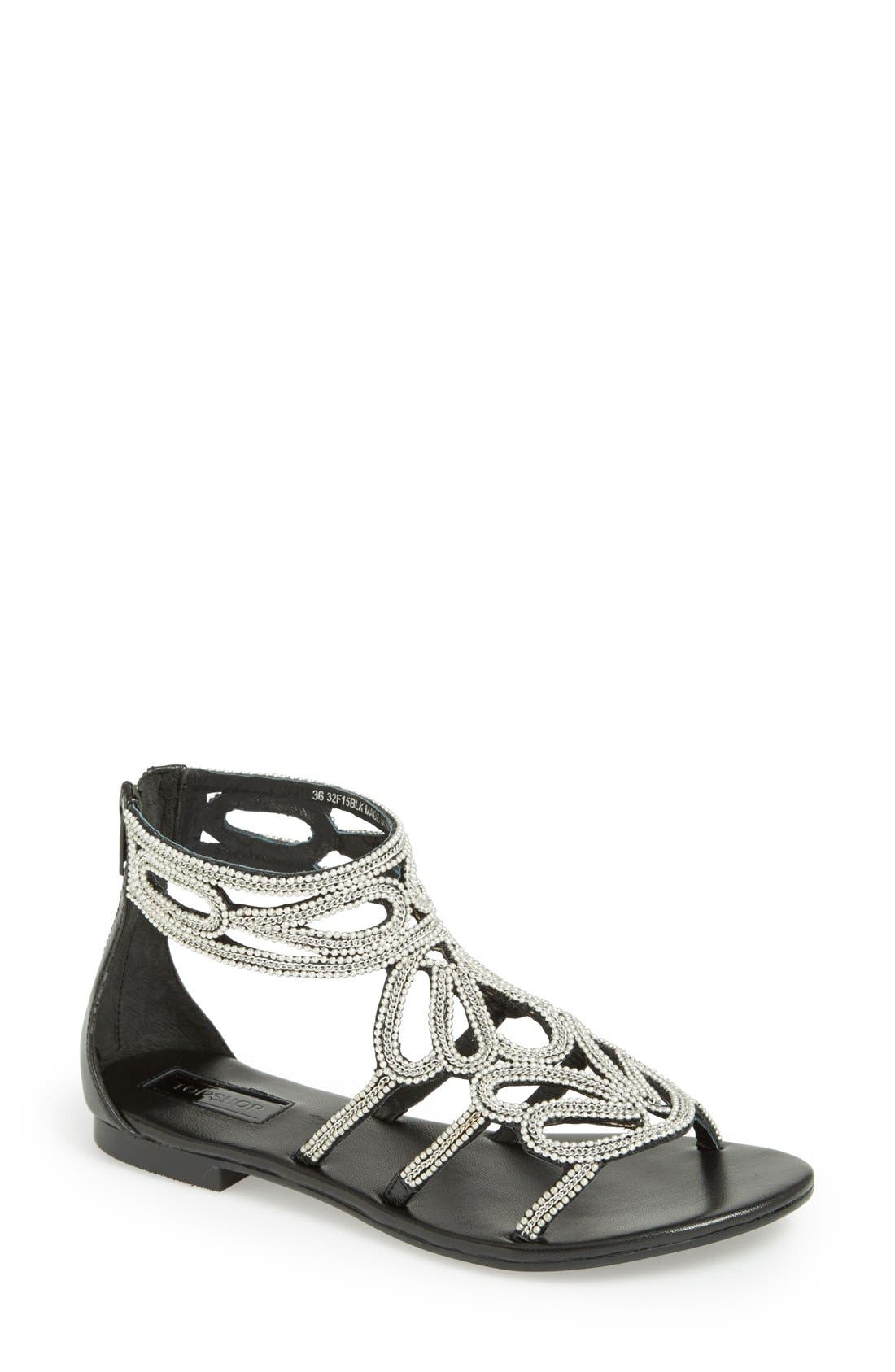 Topshop 'Fusion' Beaded Leather Sandal, Main, color, 