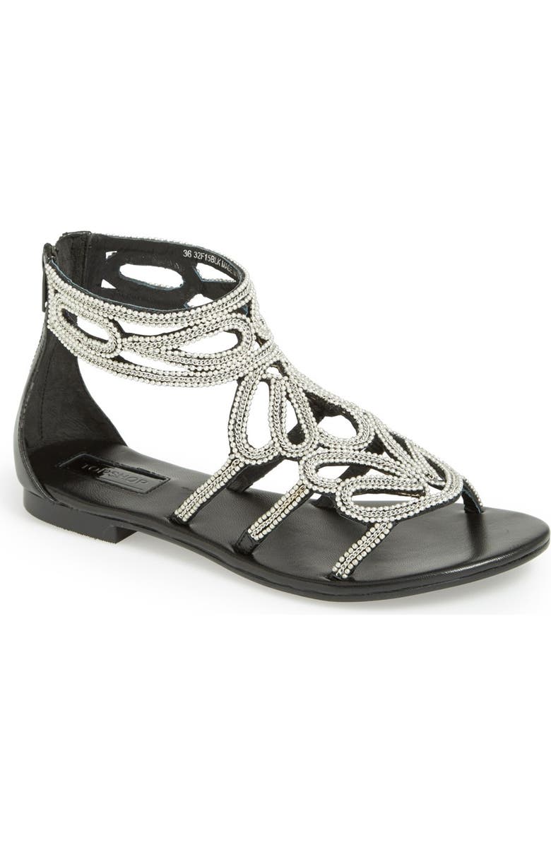 Topshop 'Fusion' Beaded Leather Sandal, Main, color,