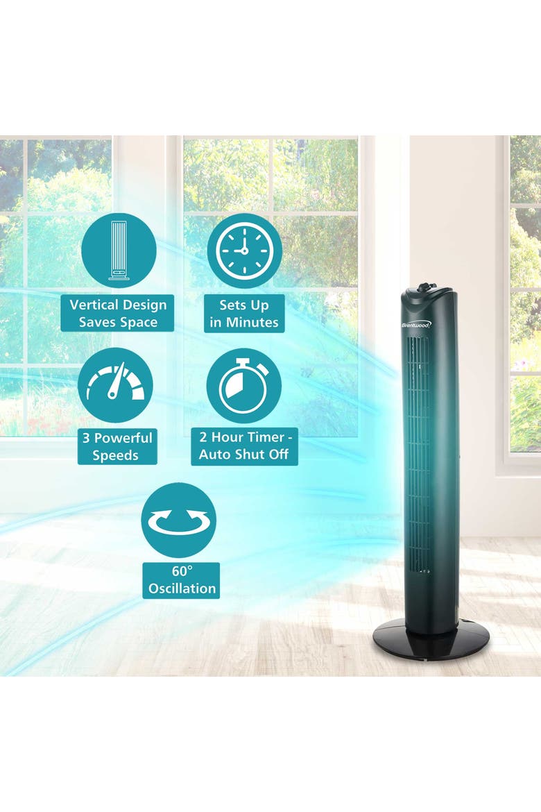 3 Speed 32 Inch Oscillating Tower Fan in Black, Alternate, color, Black