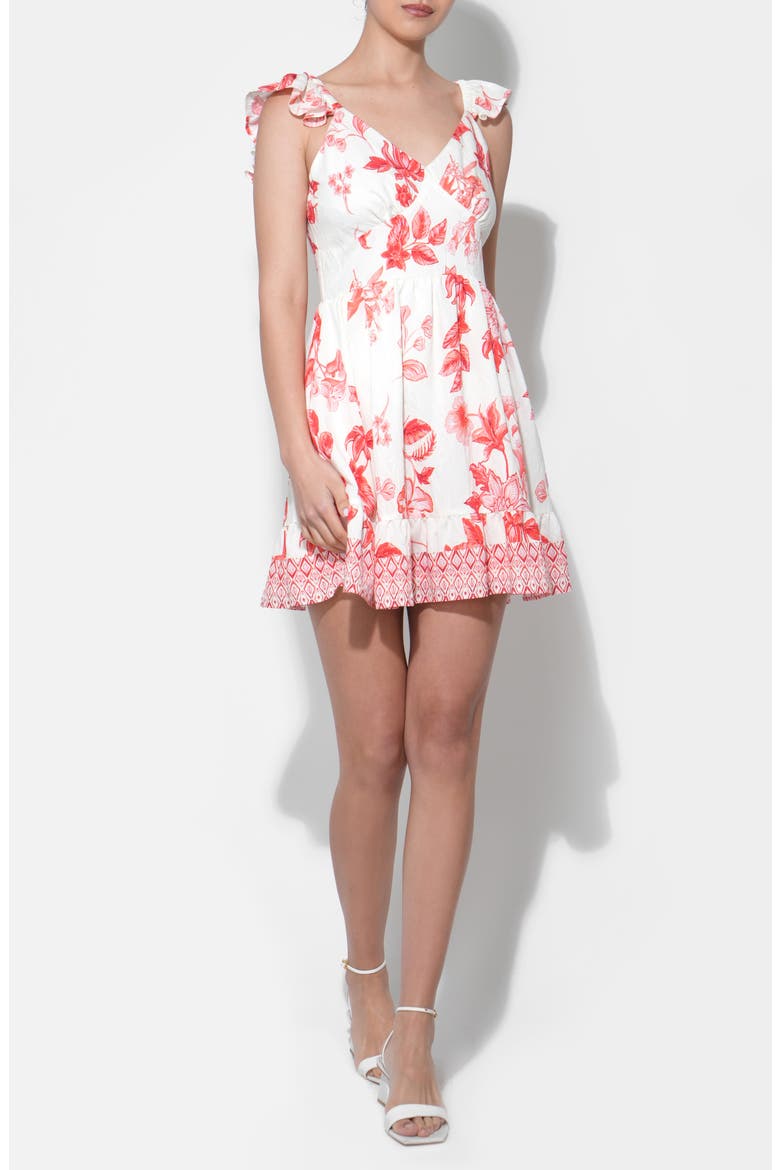 Rosa Floral Border Print Tiered Minidress, Alternate, color, IVORY/ RED