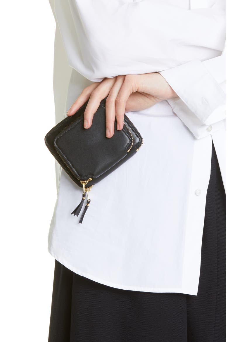 Outside Pocket Two-Compartment Leather Wallet, Alternate, color, BLACK