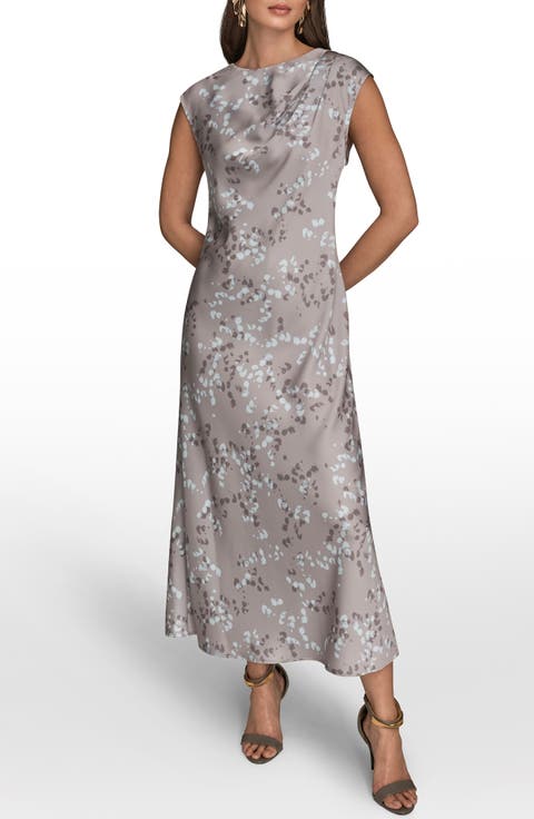 Abstract Print Satin Midi Dress