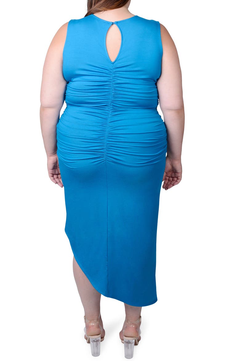 Sarah Cutout Asymmetric Shirred Dress, Alternate, color, BLUE