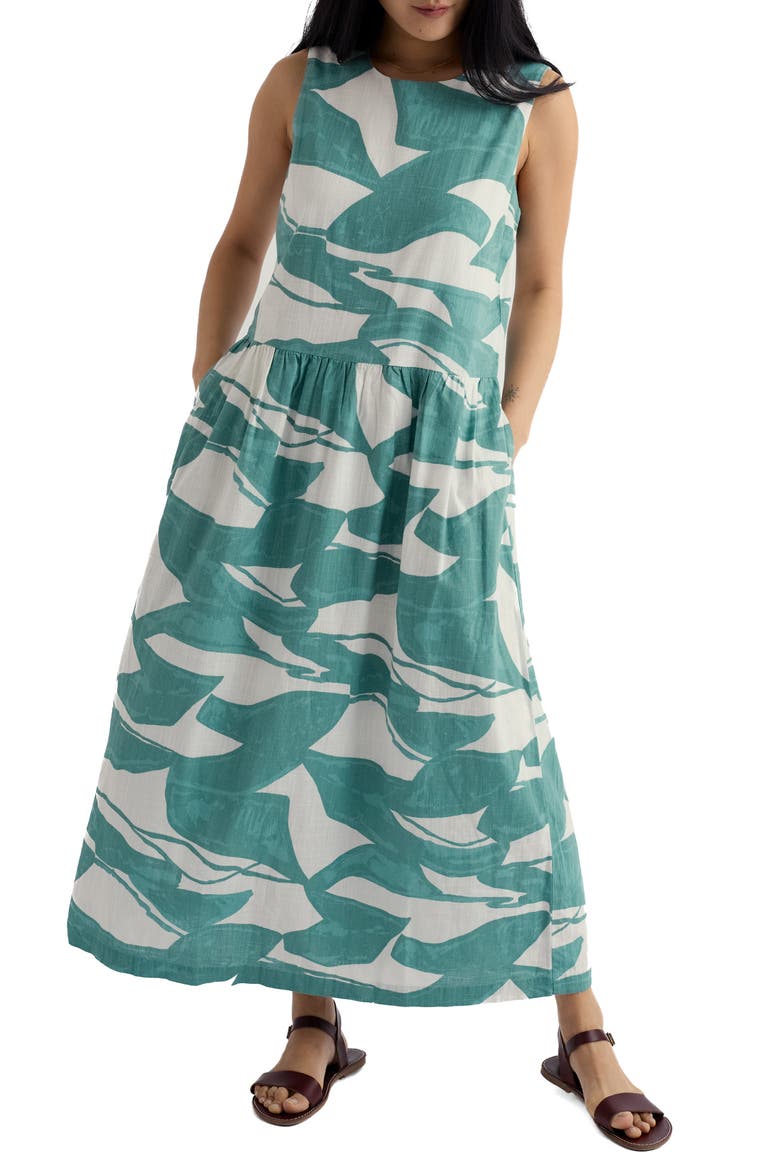 Brouse Abstract Print Sleeveless Organic Cotton Midi Dress, Main, color, ABSTRACT DUNES CHALK
