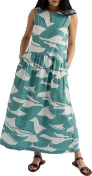 Seasalt Cornwall Brouse Abstract Print Sleeveless Organic Cotton Midi Dress