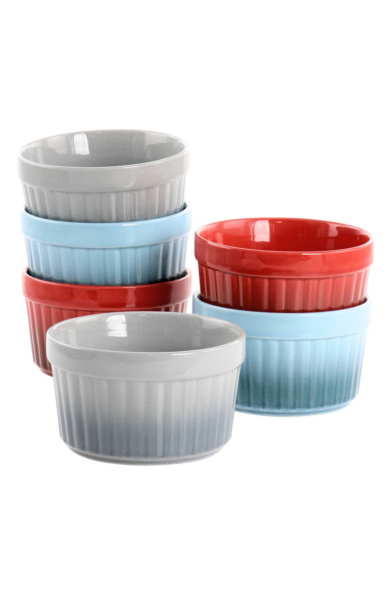 Crockpot Thornburg 6 Piece 12 Ounce Round Stoneware Ramekin Set, Main, color, Blue