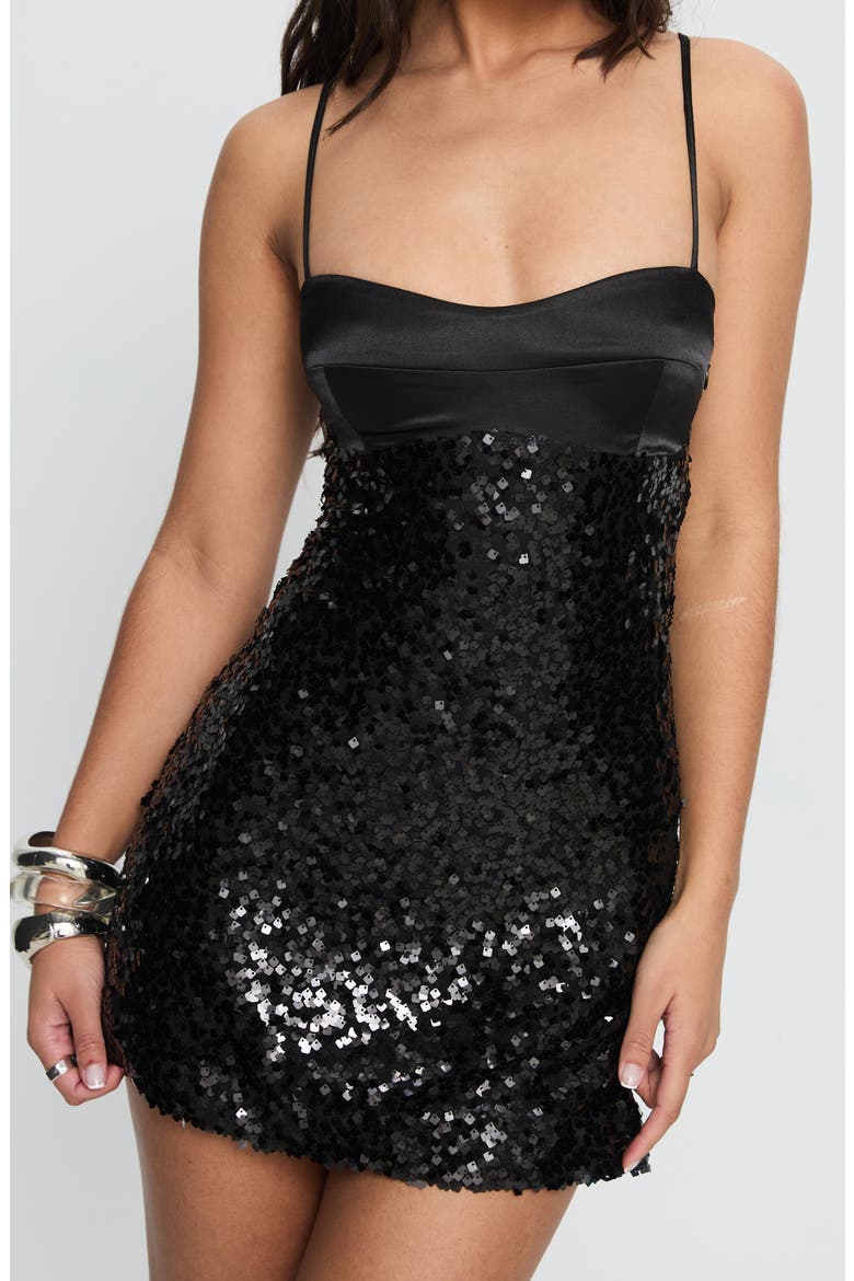 Alishia Sequin Satin Cocktail Minidress, Alternate, color, BLACK