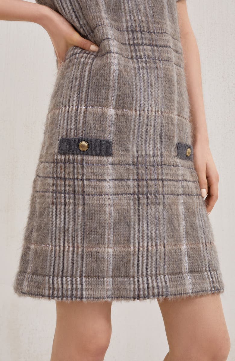 Brunello Cucinelli Jacquard dress with dazzling check, Alternate, color, Grey