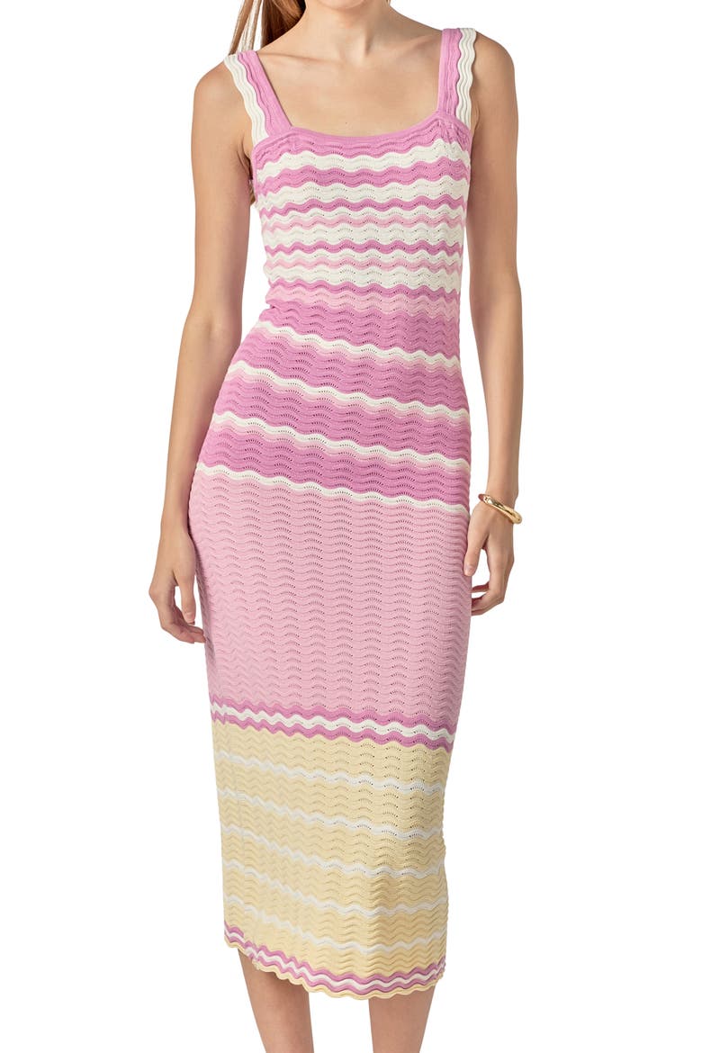 Stripe Pointelle Sweater Midi Dress, Alternate, color, PINK MULTI STRIPE