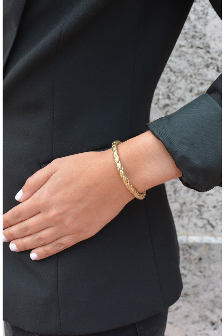 Stainless Steel & Leather Bracelet, Alternate, color, GOLD