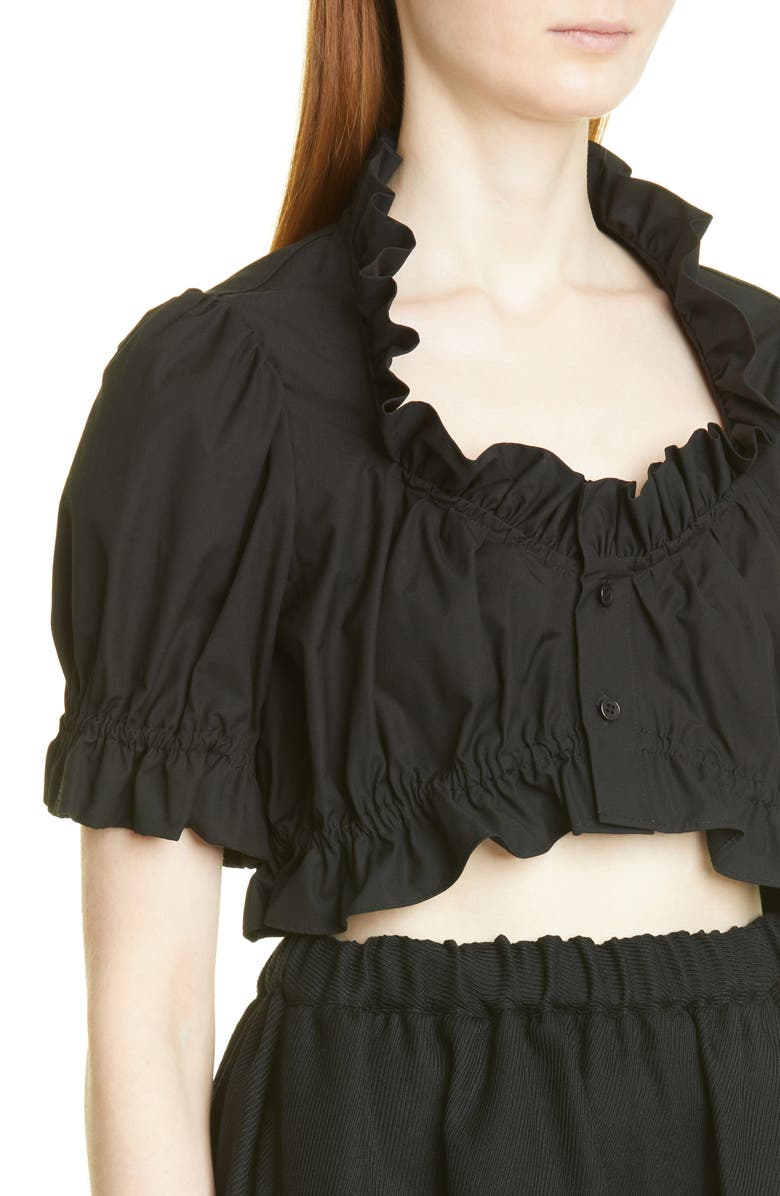 Noir Kei Ninomiya Ruffle Trim Crop Cotton Broadcloth Top, Alternate, color, 