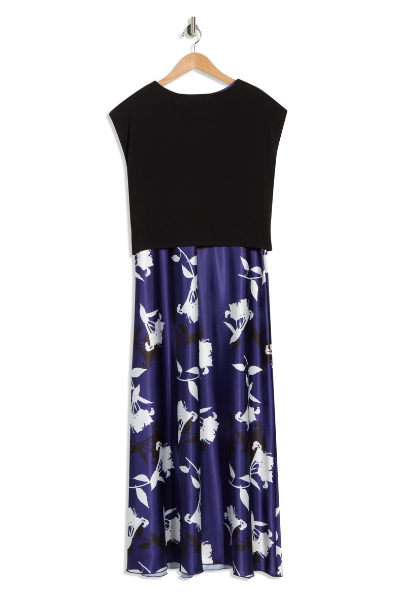 Twist Knit & Satin Midi Dress, Alternate, color, NAVY/WHITE