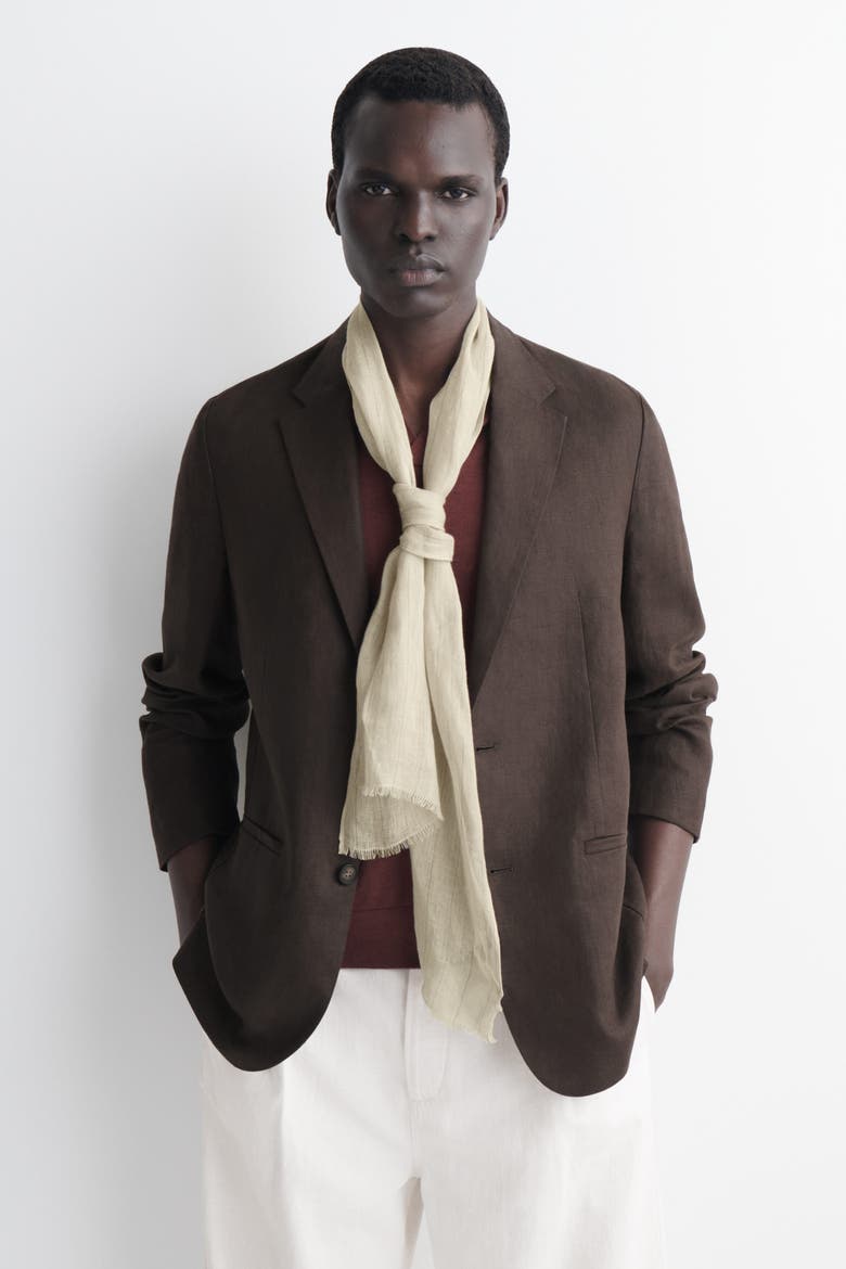 Fringed Linen Scarf, Alternate, color, BEIGE / STRIPED