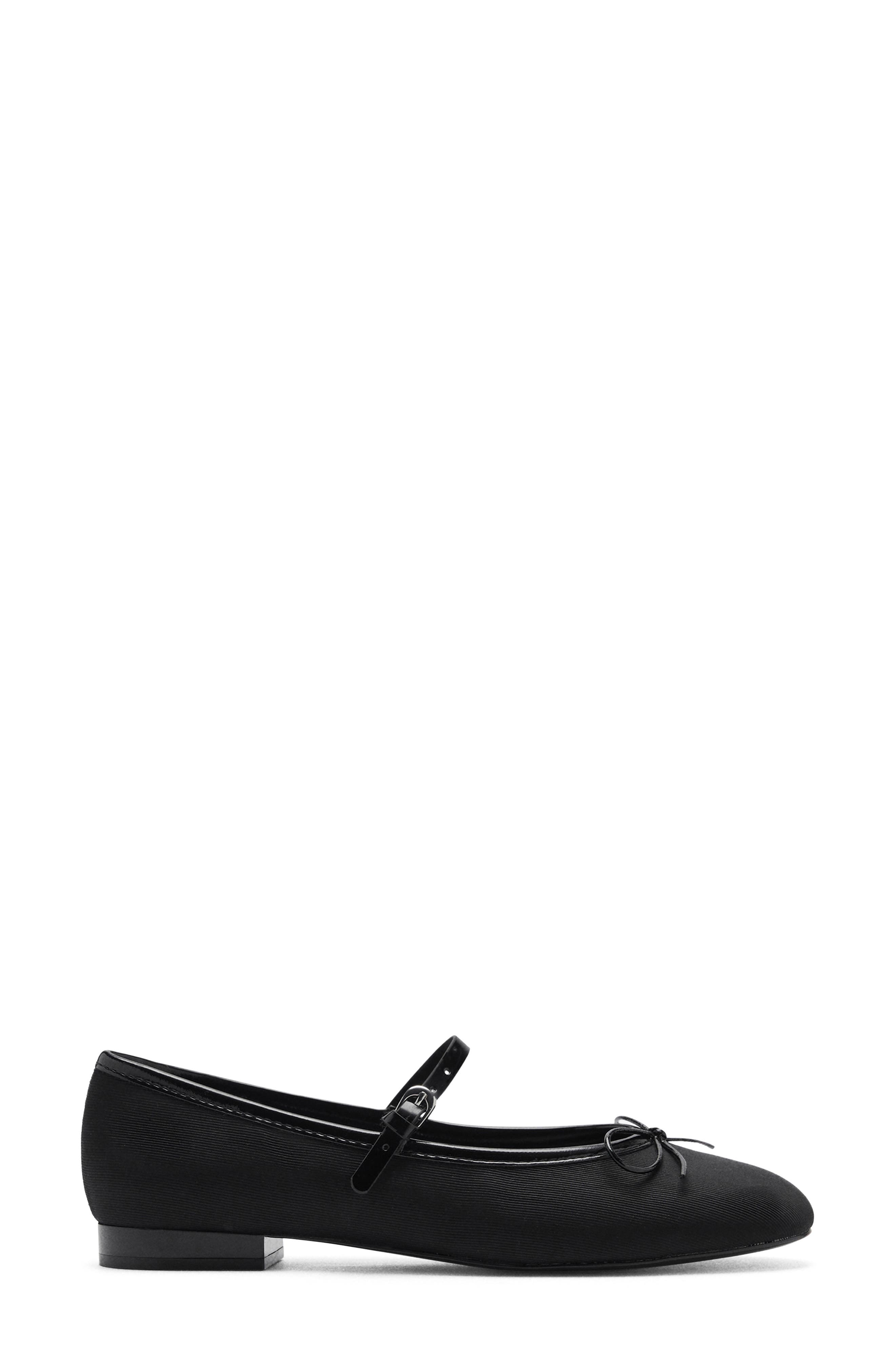 MANGO Buckle Strap Corduroy Ballerina Flat, Alternate, color, Black
