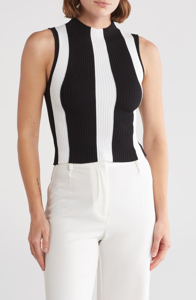 BY DESIGN Sadie Stripe Sleeveless Sweater, Main, color, Black/ White