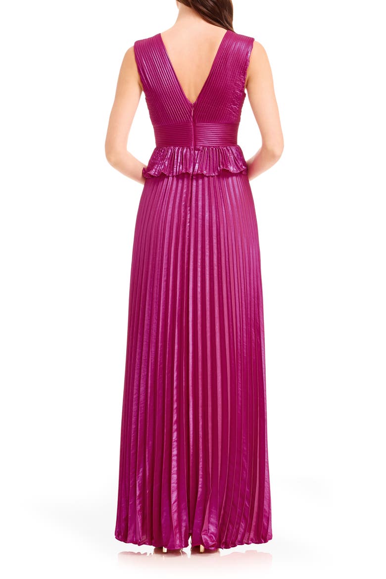 Liliana Metallic Pleated Gown, Alternate, color, FUCHSIA
