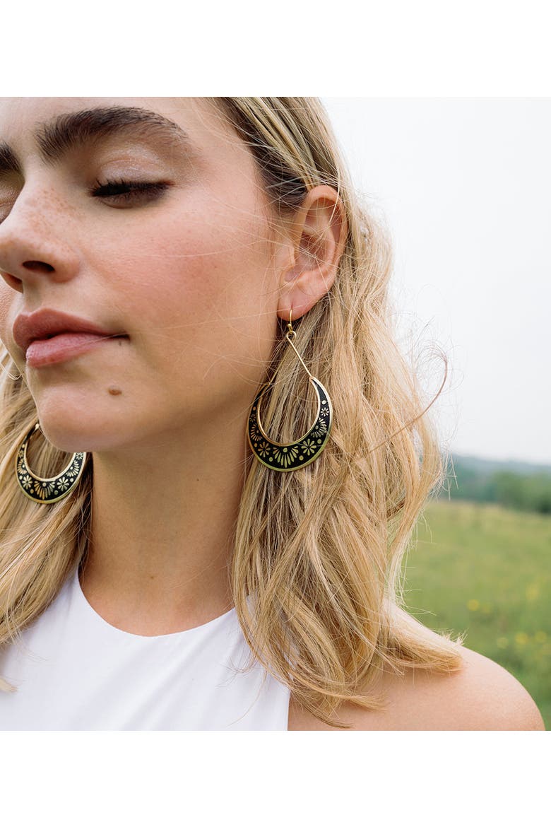 Nisha Crescent Moon Hoop Earrings, Alternate, color, Black