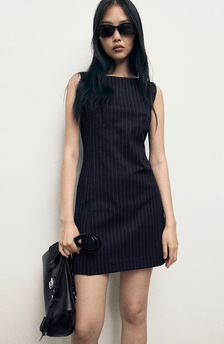 MANGO Pinstripe Sleeveless Dress, Alternate, color, Navy