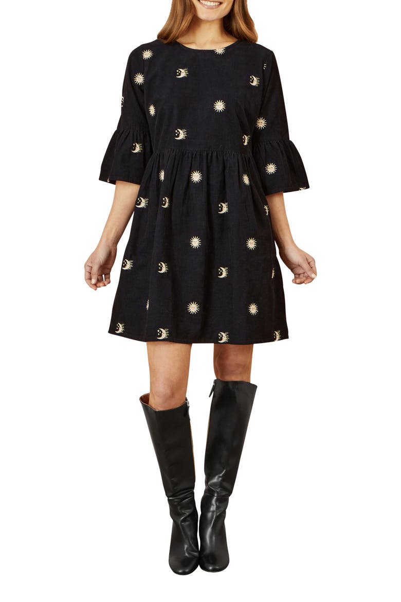Cosmic Embroidered Cord Mini Dress, Alternate, color, Black