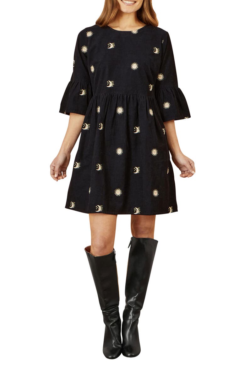 Yumi Cosmic Embroidered Cord Mini Dress, Alternate, color, Black