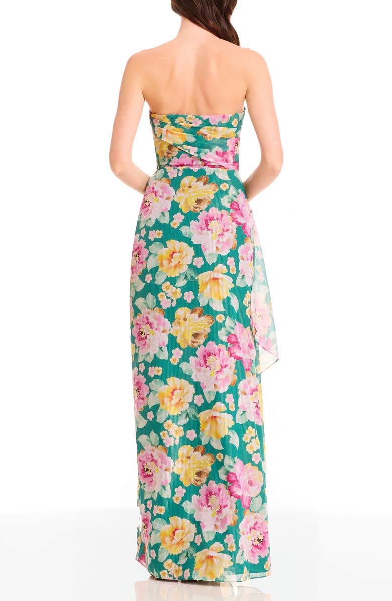 Dress the Population Lulu Metallic Floral Strapless Gown, Alternate, color, Pine Multi