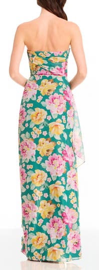 Lulu Metallic Floral Strapless Gown