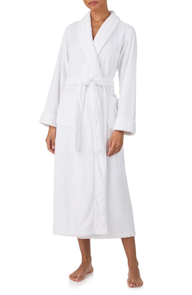 Lauren Ralph Lauren Fleece Monogram Robe, Main, color, White