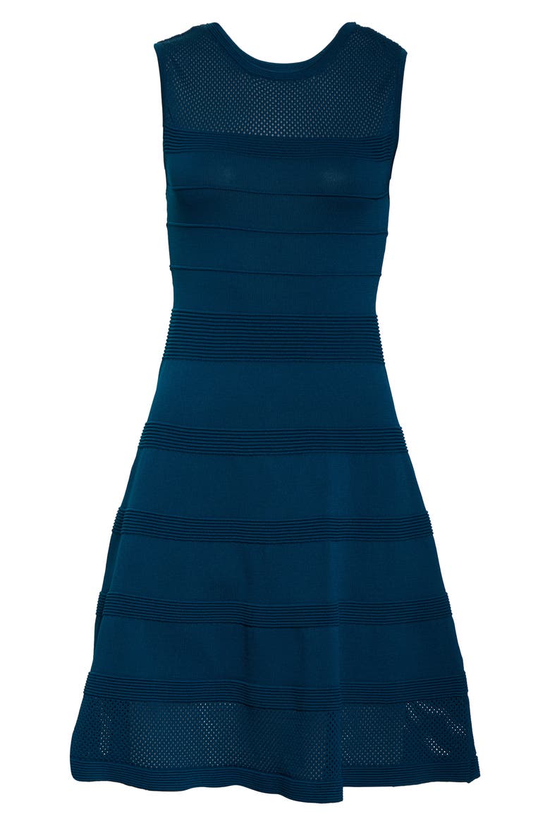 Sleeveless Mesh Fit & Flare Sweater Dress, Alternate, color, TEAL