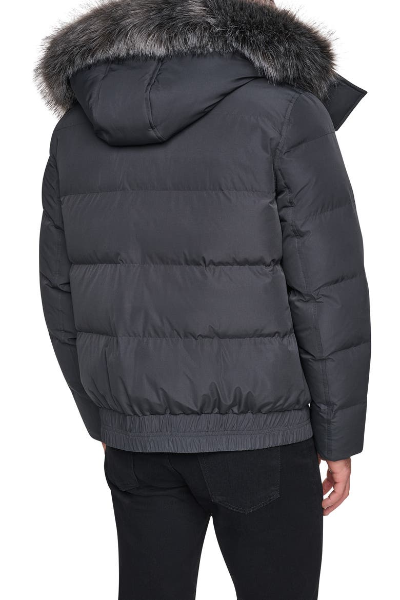Hooded Down & Feather Fill Bomber Jacket with Faux Fur Trim, Alternate, color, CHARCOAL