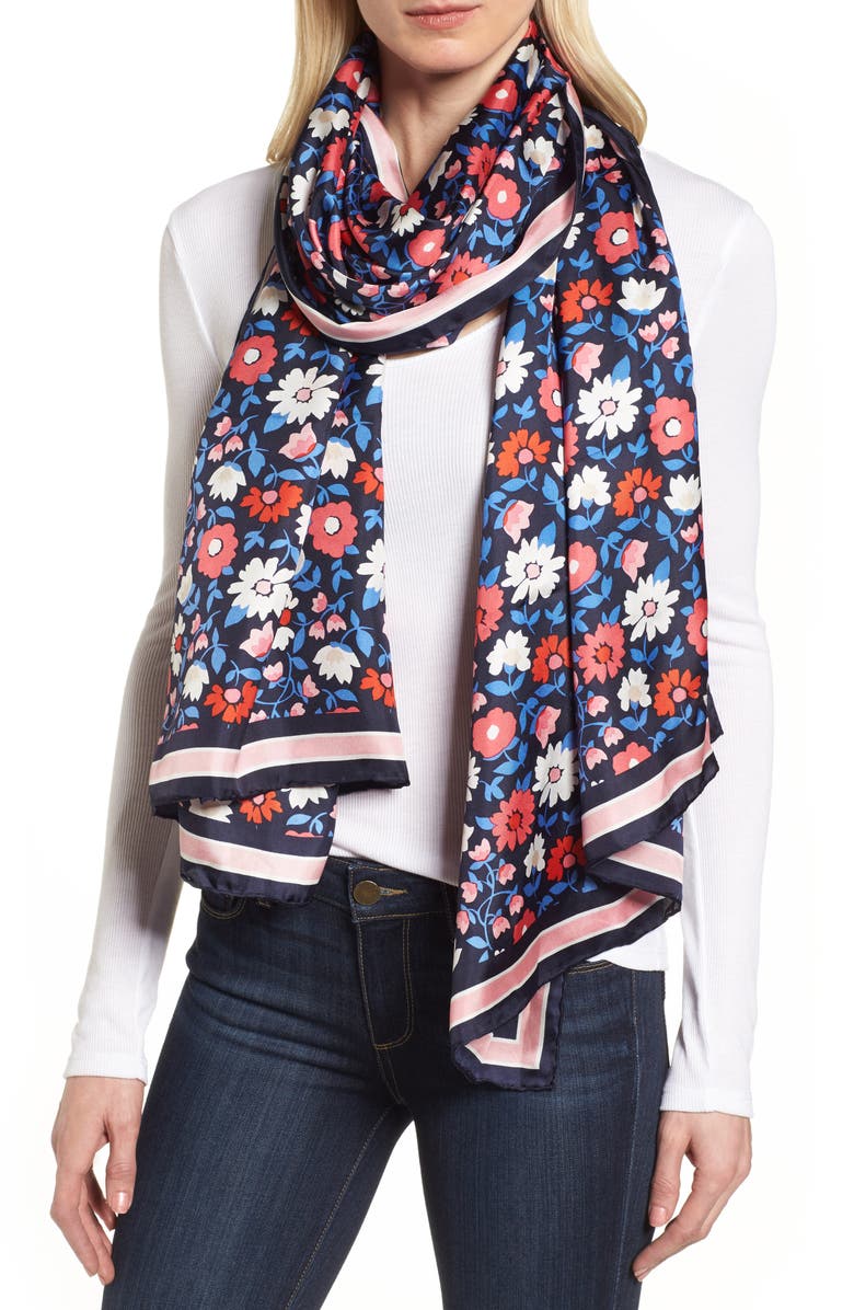 Kate Spade New York daisy oblong silk scarf, Alternate, color, 