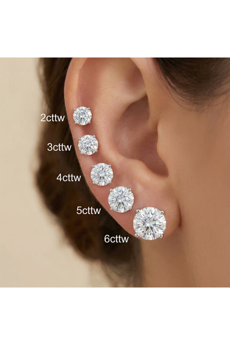 2 - 6 Ct TW Round Diamond Studs in 14k Gold Lab Grown Earrings, Alternate, color, White Gold - 2Ct