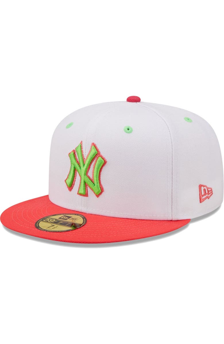 New Era Men's New Era White/Coral New York Yankees 100th Anniversary Strawberry Lolli 59FIFTY Fitted Hat, Alternate, color,