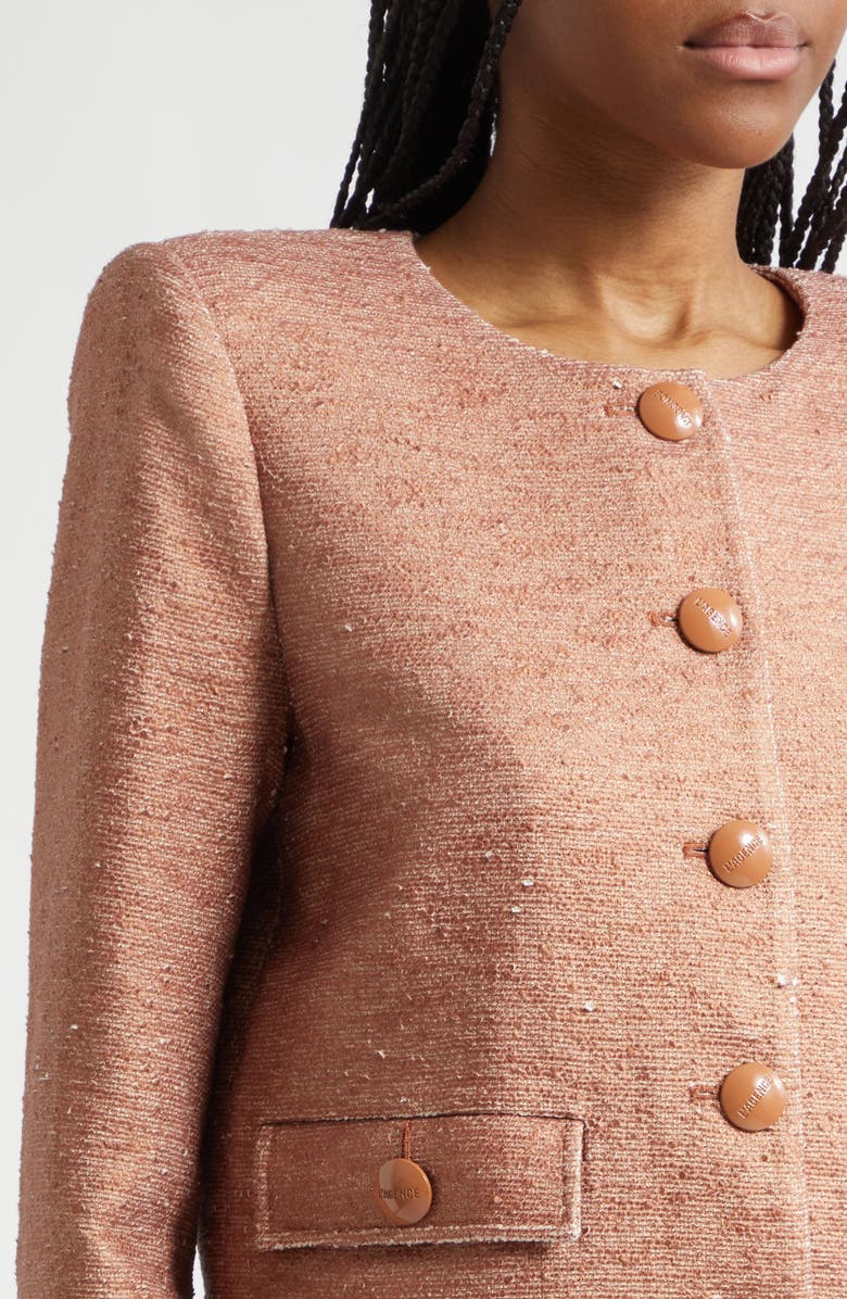 L'AGENCE Zell Collarless Cotton Blend Tweed Jacket, Alternate, color, Light Auburn