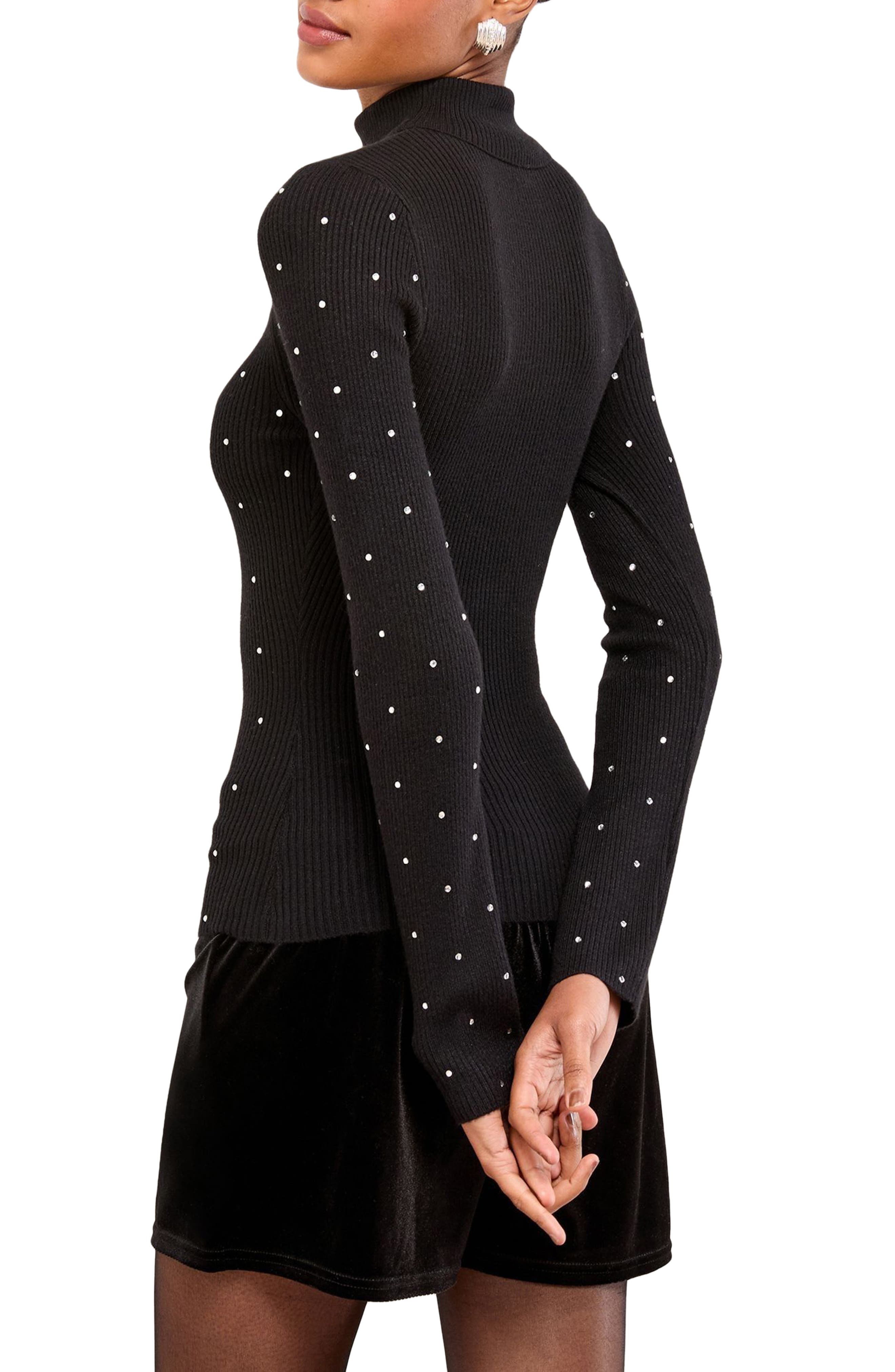 Embellished Rib Mock Neck Sweater - image 2