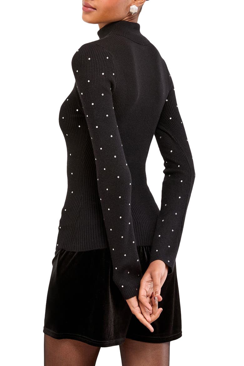 Embellished Rib Mock Neck Sweater, Alternate, color, BLACK