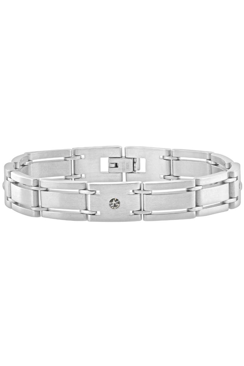 Men's Single Tone Steel Diamond 11.5mm Link 8.5" Bracelet, Main, color, Stainless Steel