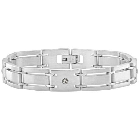 Men's Single Tone Steel Diamond 11.5mm Link 8.5" Bracelet