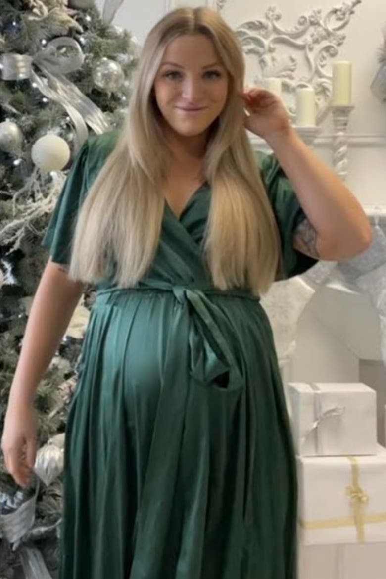Side Slit Satin Maxi Dress, Alternate, color, Forest Green