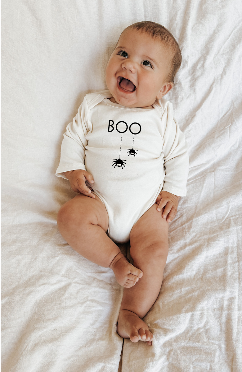 Tenth & Pine Boo - Organic Long Sleeve Baby Bodysuit, Alternate, color, Natural Black Lettering