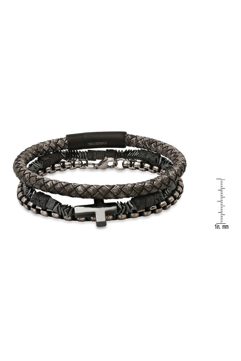Mens' Mixed Bracelets Set of 3, Alternate, color, BROWN/ GUNMETAL/ SILVER