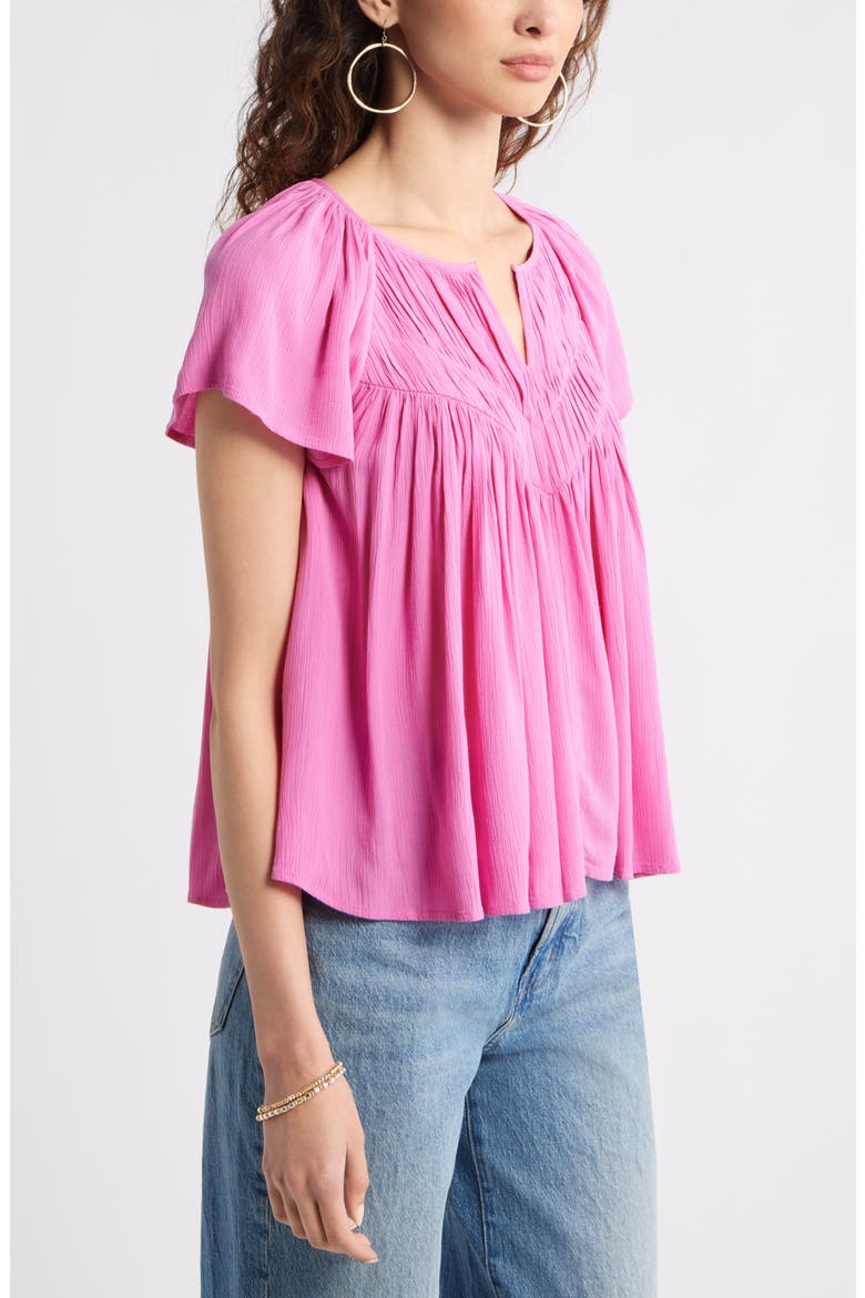 Shirred Raglan Sleeve Gauze Top, Alternate, color, PINK SURPRISE
